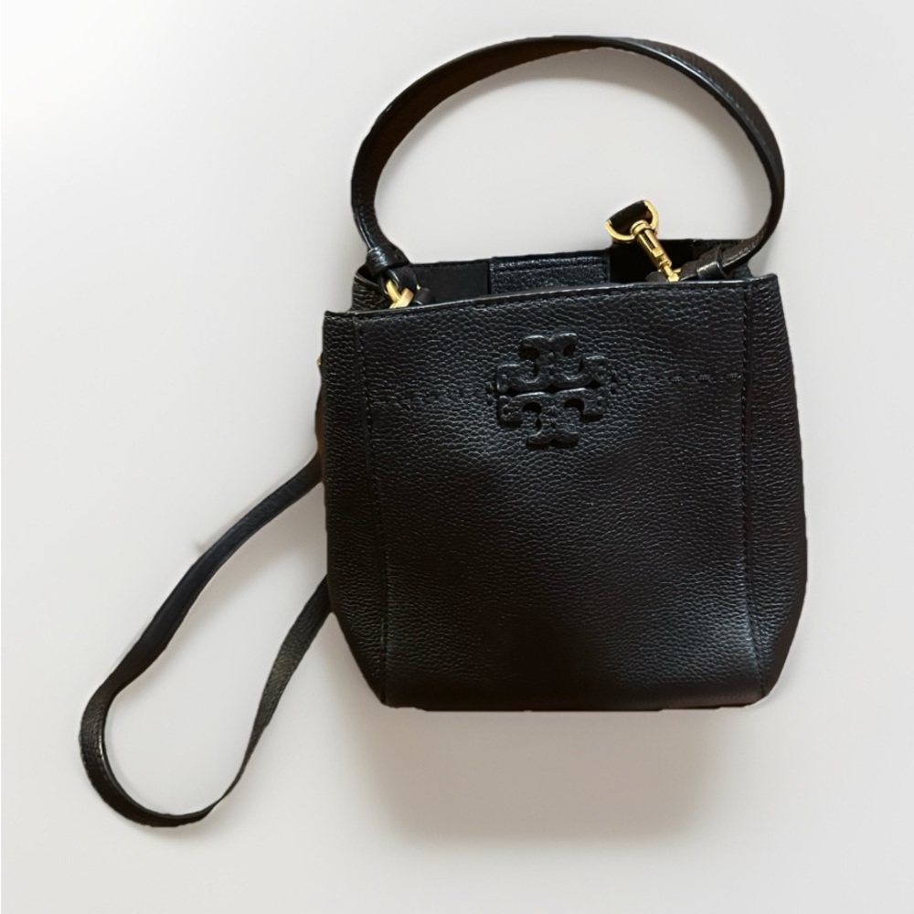 Tory Burch Black McGraw Women's Leather Small Bucket Bag